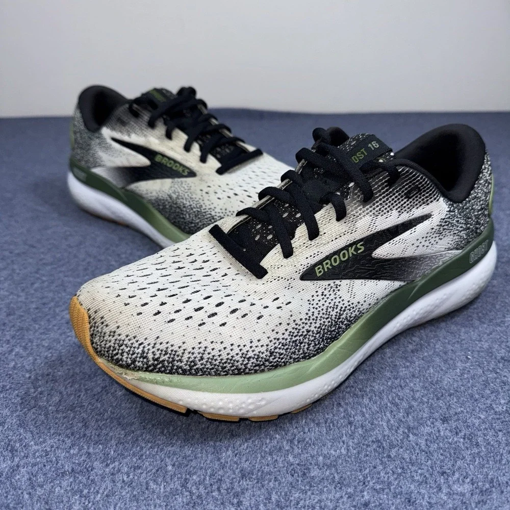 Brooks Ghost 16 Mens Size 8.5 Running Shoes White Green Black 1104181D192